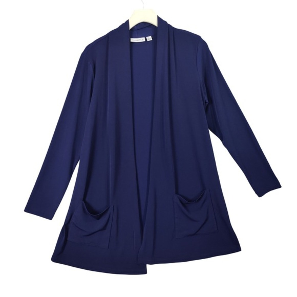 Susan Graver Women Minimalist Classic Liquid Knit Cardigan S Navy Open Front